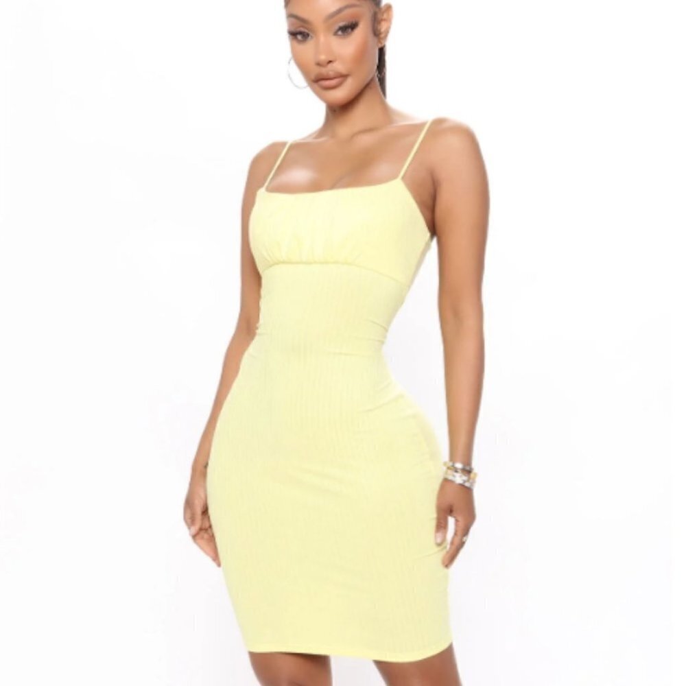 Fashion Nova Ribbed Yellow Dress